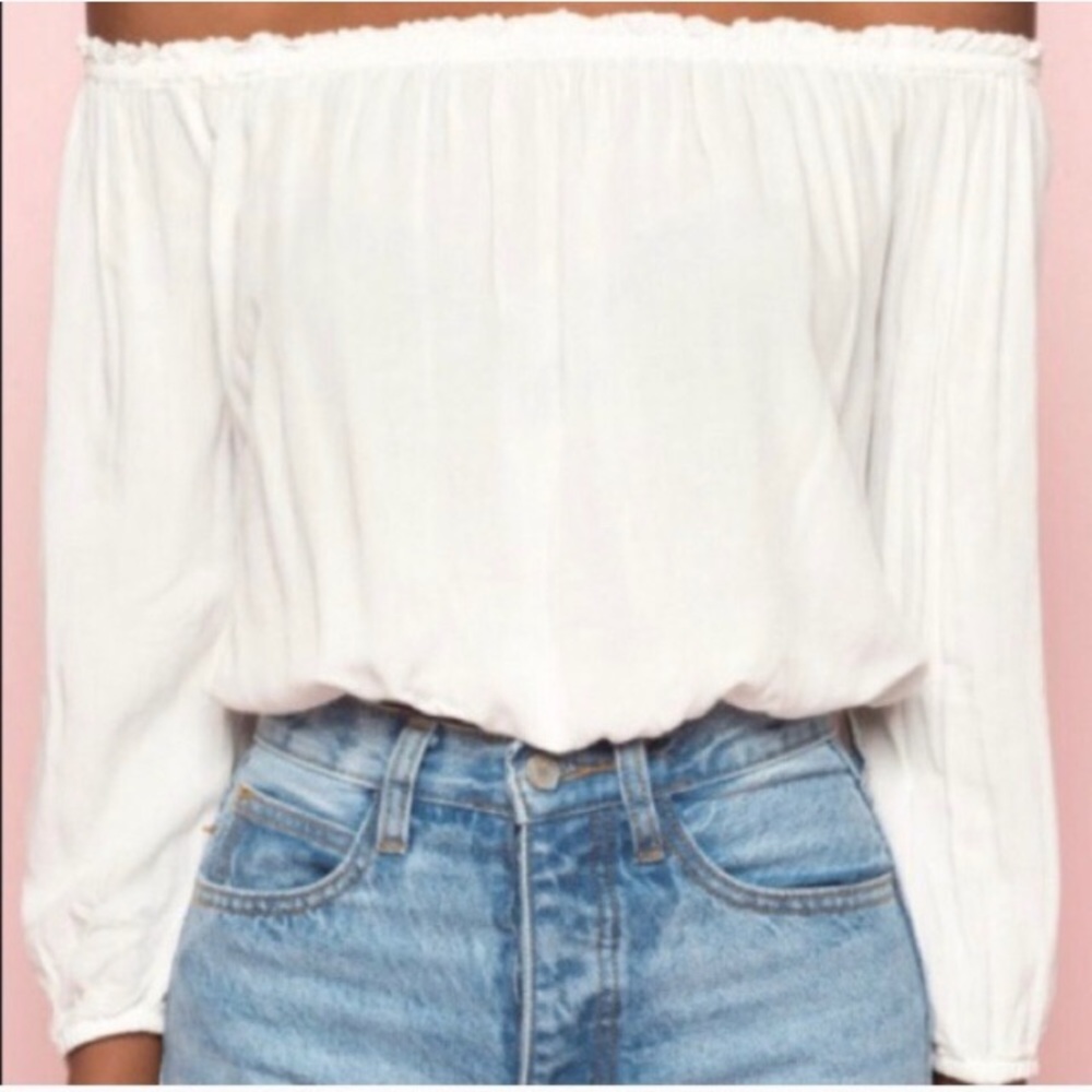 Brandy Melville White Off the Shoulder Crop Top - Picture 3 of 6